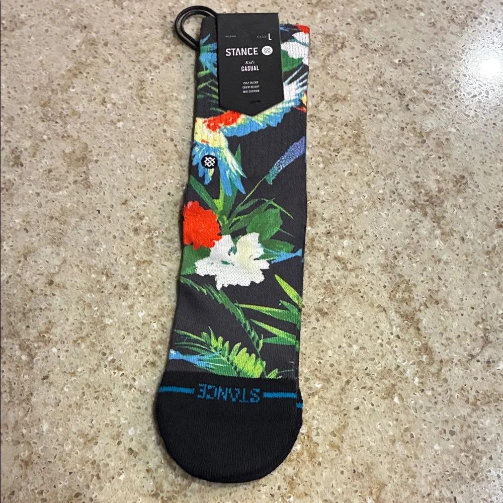 NWT STANCE Black Bird Cage Crew Socks Size Large